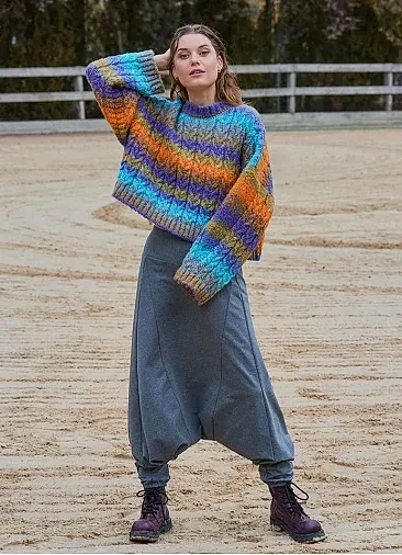 Beli Lastikli Ağı Düşük Gri Kadın Salaş Pantolon 7041