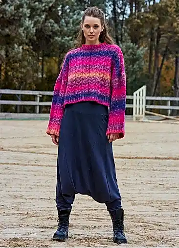 Beli Lastikli Ağı Düşük Antrasit Kadın Bohem Şalvar 7040