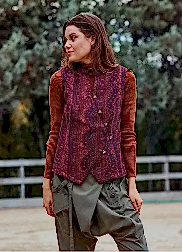 V Yaka Çapraz Düğmeli Bordo Etnik Bluz 7116