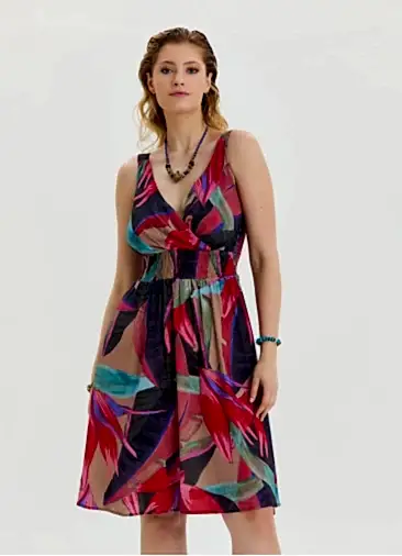 V Yaka Robadan Kırmızı Midi Elbise 6849