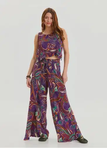 Kayık Yaka Sırt Dekolteli Mor Otantik Tulum 6854