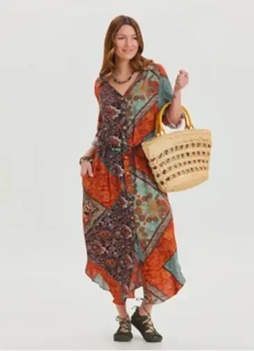 Gömlek Yaka Kemer Detaylı Kahve Desenli Salaş Elbise 6771