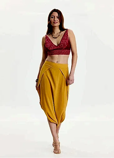 Kapri Düşük Lastikli Bel Sarı Salaş Etek Pantolon 6736