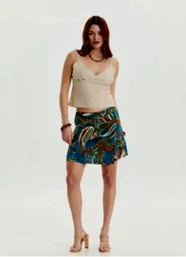 Kruvaze Beli Lastikli Petrol Yazlık Şort Etek 6865