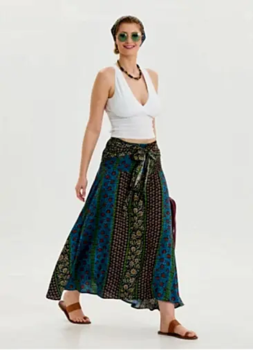 Gipe Belden Bağlamalı Lacivert Asimetrik Etek 6830