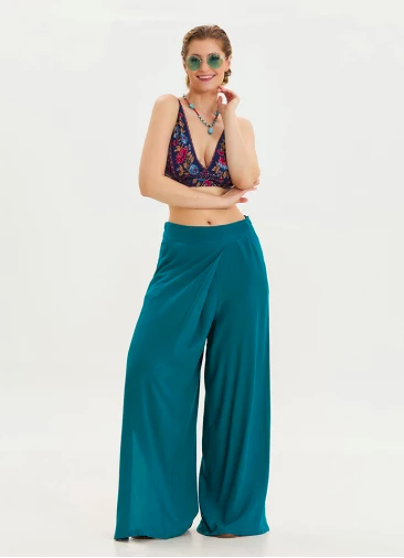 Fermuar Detaylı Cepli Petrol Kadın Yüksek Bel Pantolon 6958