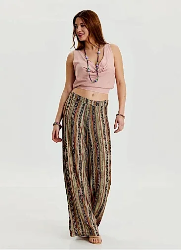 Yüksek Bel Bol Kesim Haki Palazzo Pantolon 6856