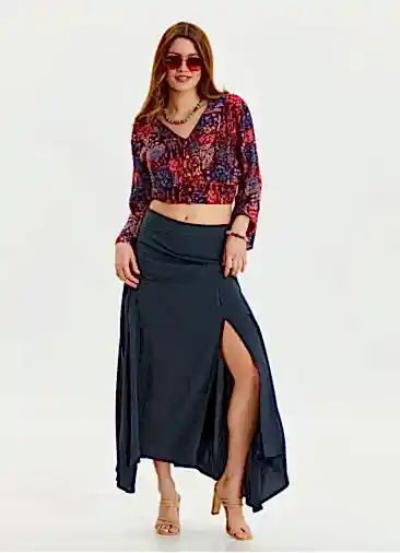 Fermuar Detaylı Yırtmaçlı Antrasit Asimetrik Etek 6955