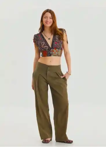Pileli Verev Kesim Düğmeli Toprak Rengi Bohem Pantolon 6783