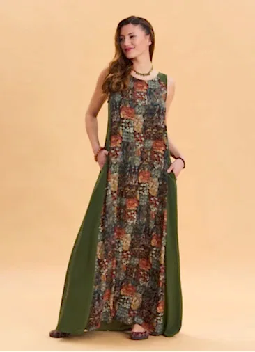 Bisiklet Yaka Cep Detaylı Haki Salaş Elbise 6827