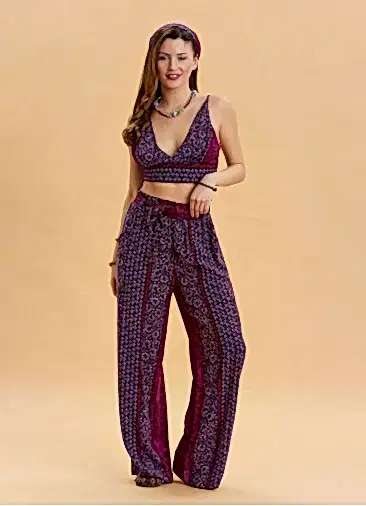 Beli Lastikli Kuşak Detaylı Mor Yazlık Pantolon 6889