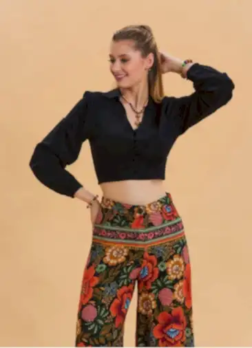 Gömlek Yaka Düğme Detaylı Siyah Yazlık Bluz 6752