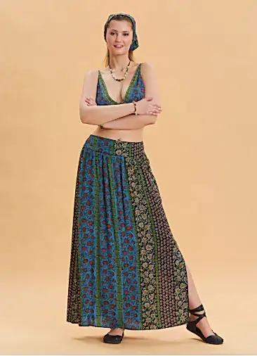 Beli Lastikli Derin Yırtmaçlı Lacivert Uzun Etek 6834