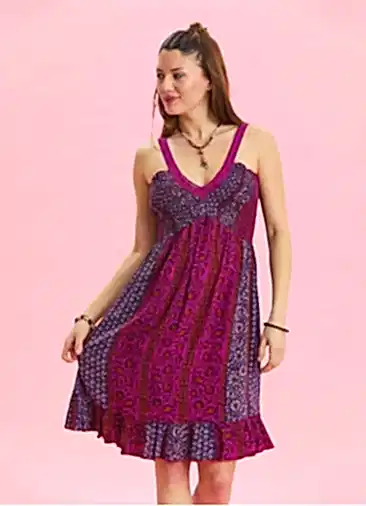 Askılı Dantel Yaka Mor Etnik Elbise 6894