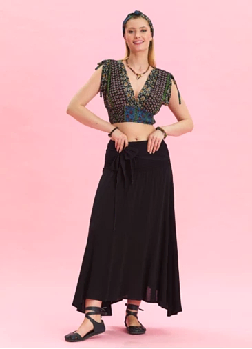 Gipe Belden Bağlamalı Siyah Salaş Etek 6829