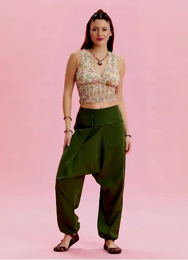 Kemer Detaylı Cepli Haki Bohem Şalvar 6787