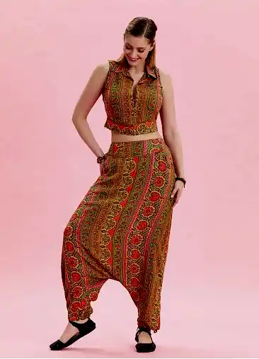 Cep Detaylı Pacası Bağcıklı Turuncu Etnik Pantolon 6796