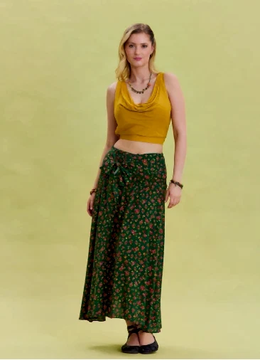 Gipe Belden Bağlamalı Yeşil Desenli Etnik Etek 6833