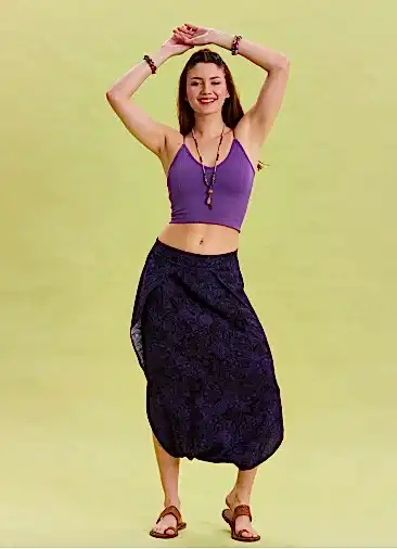 Beli Lastikli Ağı Düşük Mor Bohem Şalvar 6862