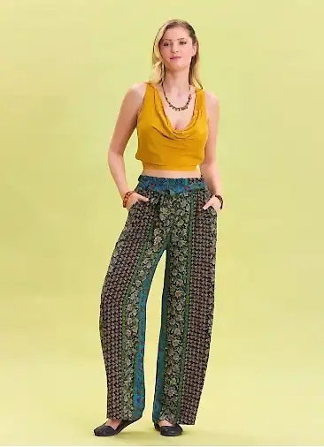 Beli Lastikli Kuşak Detaylı Lacivert Etnik Pantolon 6891