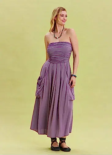 Straplez Göğüs Cep Detaylı Lila Kloş Elbise 6779