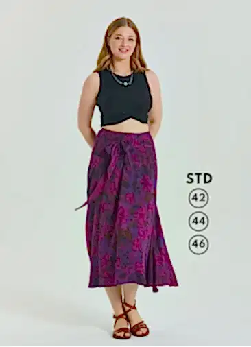 Gipe Belden Bağlamalı Şarabi Desenli Büyük Beden Etek 6917