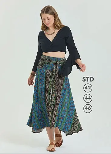 Gipe Belden Bağlamalı Lacivert Büyük Beden Etek 6916