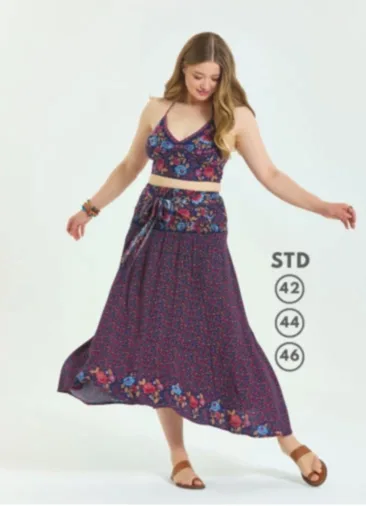 Çiçek Desenli Salaş Asimetrik Büyük Beden Etek 6426