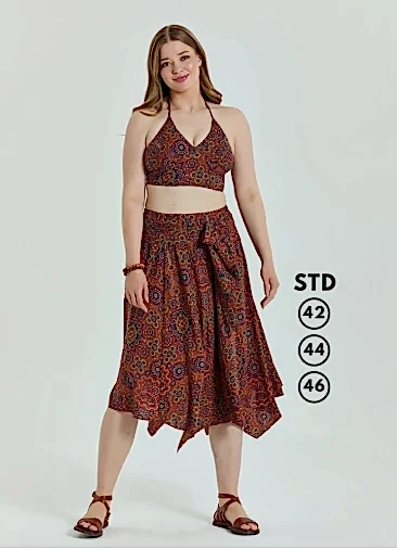 Gipe Detaylı Beli Bağlamalı Retro Büyük Beden Etek 6911