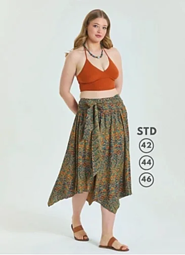 Gipe Detaylı Beli Bağlamalı Petrol Büyük Beden Etek 6909