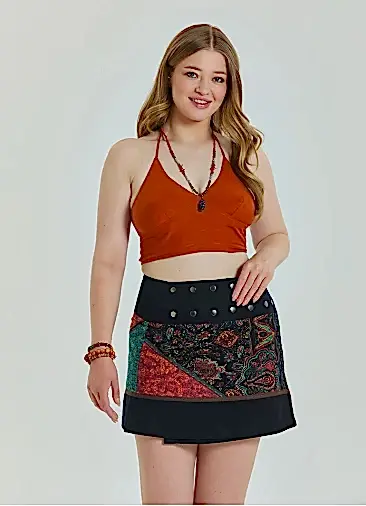 Çıtçıt Kapamalı Patchwork Anvelop Siyah Büyük Beden Etek 7009