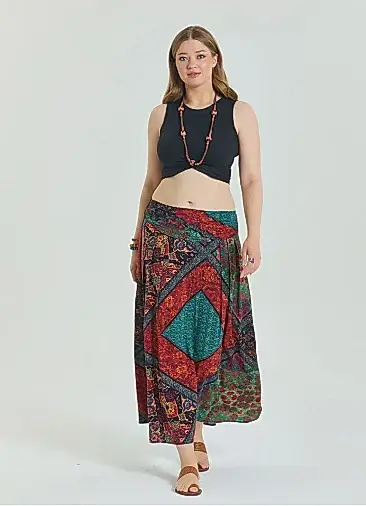 Beli Lastikli Drape Detaylı Kırmızı Büyük Beden Etek 6918