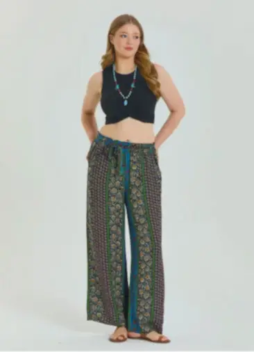 Beli Lastikli Kuşak Detaylı Lacivert Kadın Büyük Beden Pantolon 6929