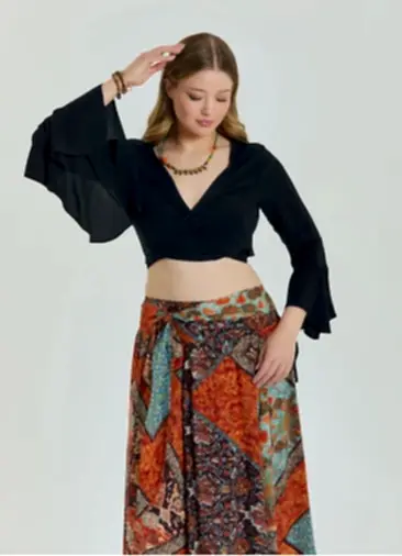 Bağlamalı İspanyol Kol Siyah Büyük Beden Bluz 6939