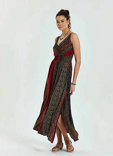 V Yaka Robadan Kruvaze Kiremit Uzun Elbise 6881