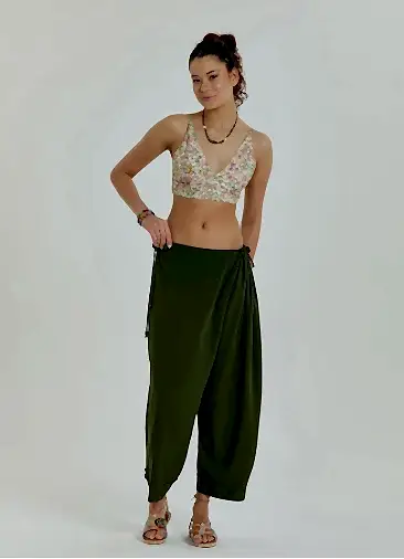 İp Detaylı Beli Ayarlanabilir Yeşil Kadın Salaş Pantolon 6900