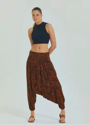 Gipe Detaylı Pacası Lastikli Cepli Turuncu Kadın Şalvar 6801