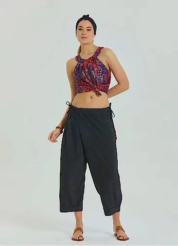 İp Detaylı Beli Ayarlanabilir Siyah Kadın Yazlık Pantolon 6903