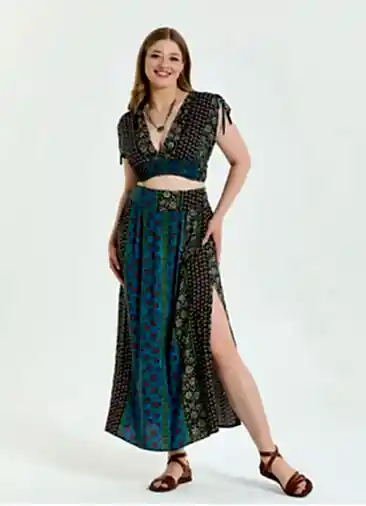 Beli Lastikli Yırtmaçlı Lacivert Büyük Beden Etek 6949