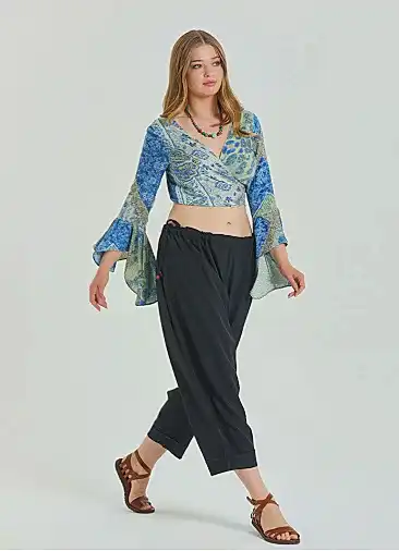 İp Detaylı Beli Ayarlanabilir Siyah Kadın Büyük Beden Pantolon 6938