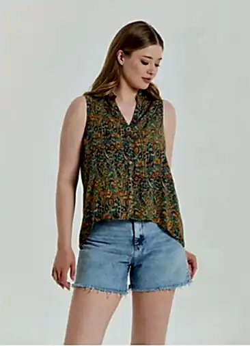 Gömlek Yaka Asimetrik Kesim Petrol Bohem Bluz 6874