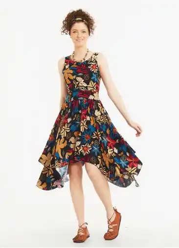 Çiçek Desenli Asimetrik Etekli Elbise 5270