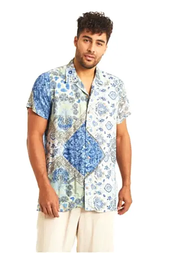 Mavi Desenli Rahat Kesim  Erkek Gömlek 5304
