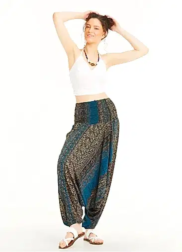 Patch Desenli Gipe Bel Detaylı Bohem Şalvar Pantolon 5327