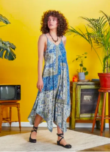 İp Askılı Mavi Desenli Yazlık Elbise 5189