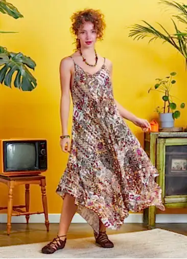 İp Askılı Mor Desenli Yazlık Elbise 5190