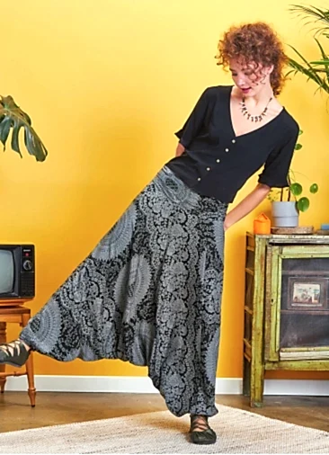 Drape Detay Beli Lastikli Gri Şalvar Pantolon 5295