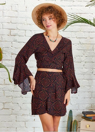 Bohem Stil Desenli Anvelop Mini Etek 5205