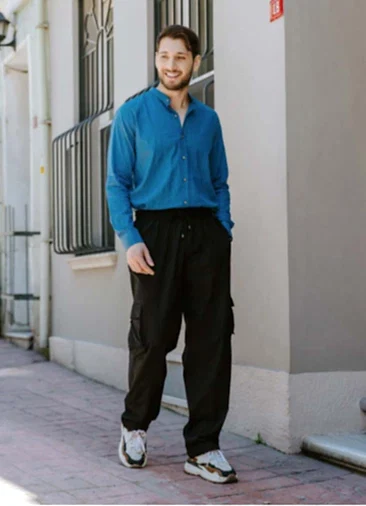 Beli  Lastikli Cepli Rahat Kesim Siyah Erkek Pantolon 2922