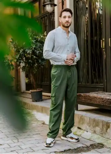 Beli Lastikli Cepli Rahat Kesim Haki Erkek Pantolon 5337